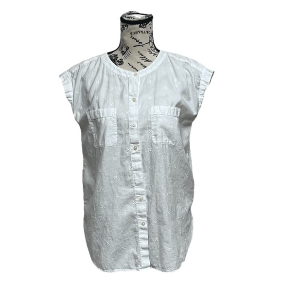 LOFT ivory Embroided Blouse Womens Ethereal Angelcore Preppy Semi Sheer S Boxy - Picture 1 of 9